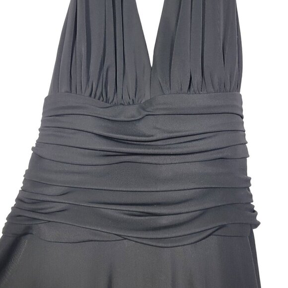 Vintage 90s Tadashi Black Halter Jersey Knit Pleated Cocktail Dress Size M - Picture 3 of 10